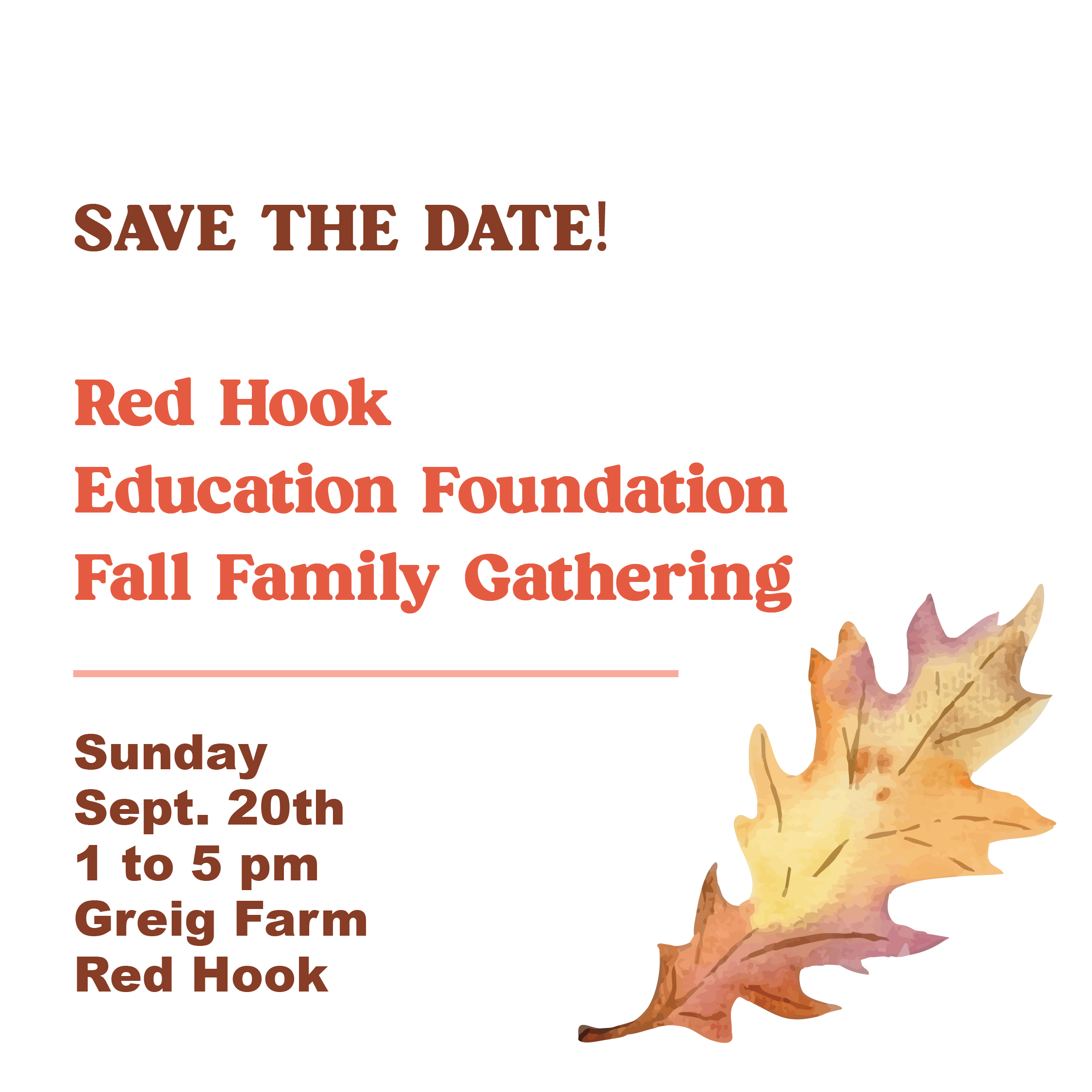 Save the Date! Red Hook Education Foundation Family Gathering Sept 20th 2026